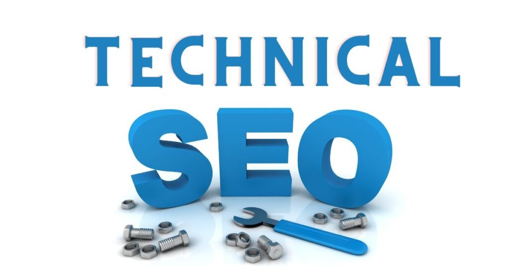 Technical SEO 3D text with wrench and tools concept image